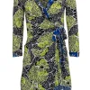 BCBG Max Azria - Yellow, Black & Blue Tropical Floral Print Wrap Dress Sz XS