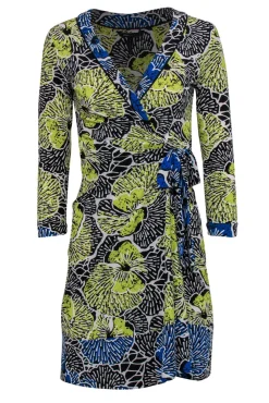 BCBG Max Azria - Yellow, Black & Blue Tropical Floral Print Wrap Dress Sz XS