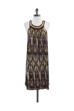 BCBG Max Azria Runway - Brown, Beige & Tan Print Dress Sz M