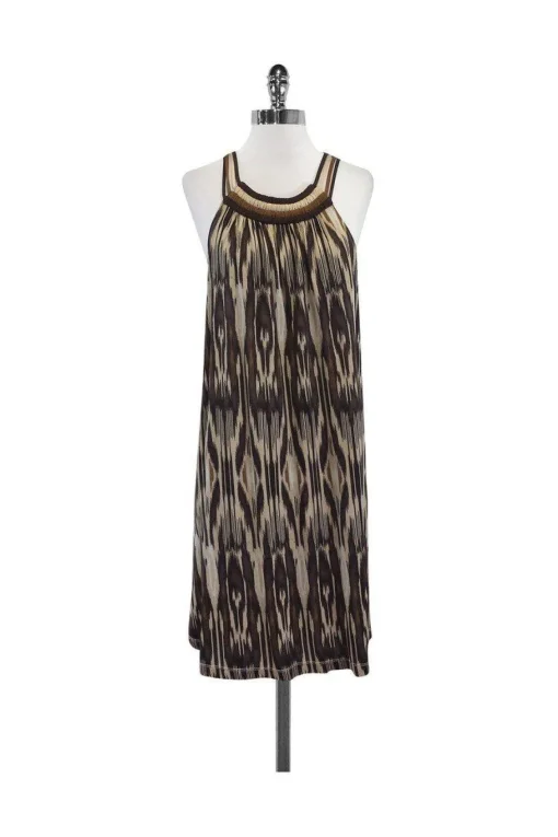 BCBG Max Azria Runway - Brown, Beige & Tan Print Dress Sz M