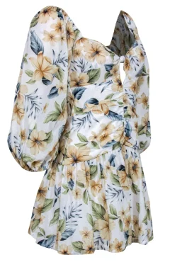 Bec & Bridge - White Floral Print Puff Sleeve “Fleurette” Drop Waist Dress Sz 4