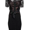 Beguile by Byron Lars - Black Lace Short Sleeve Sheath Dress Sz S