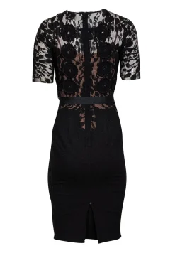 Beguile by Byron Lars - Black Lace Short Sleeve Sheath Dress Sz S