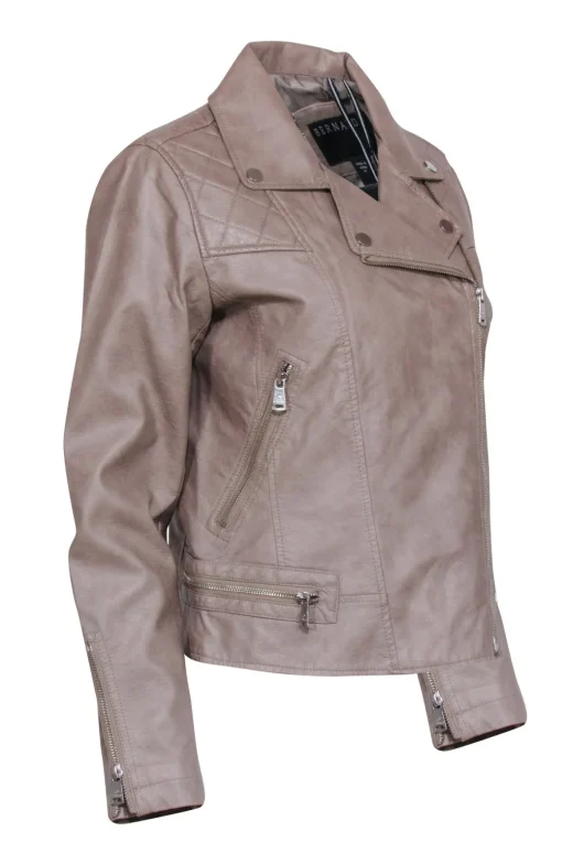Bernardo - Beige Quilted Detail Vegan Moto Leather Jacket Sz M