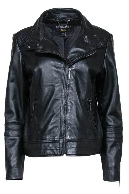 Bernardo - Black Smooth Leather Moto Jacket Sz L