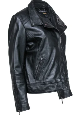 Bernardo - Black Smooth Leather Moto Jacket Sz L