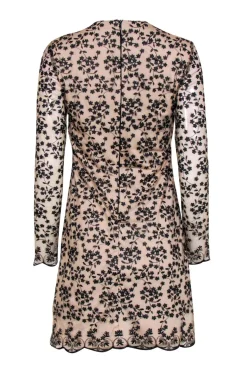 Betsey Johnson - Beige & Black Floral Embroidered Long Sleeve Shift Dress Sz 6