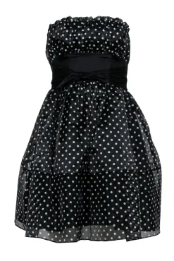 Betsey Johnson - Black & White Polka Dot Strapless Fit & Flare Dress Sz 4