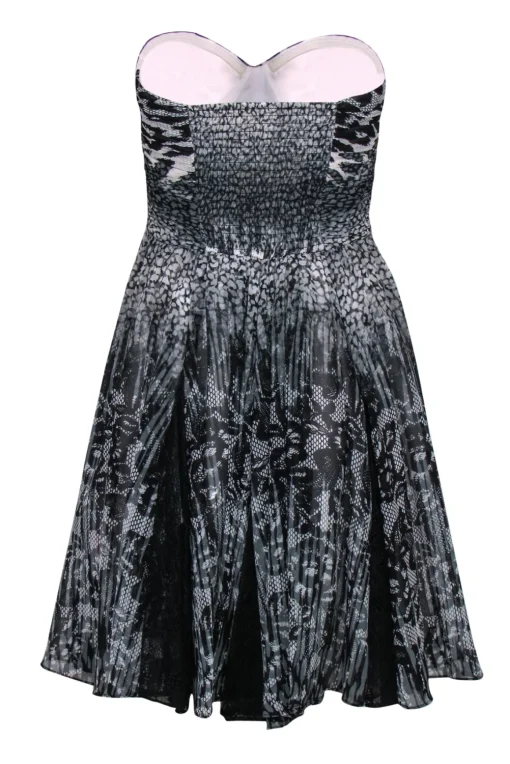 Betsey Johnson - Black & White Lace & Leopard Printed Strapless Dress Sz 2