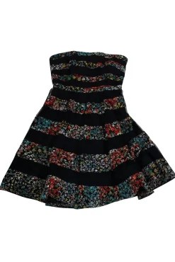 Betsey Johnson - Black Floral Mesh Strapless Dress Sz 8