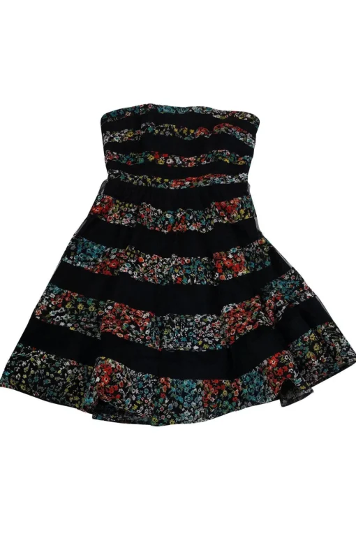 Betsey Johnson - Black Floral Mesh Strapless Dress Sz 8