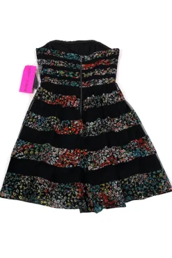 Betsey Johnson - Black Floral Mesh Strapless Dress Sz 8