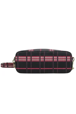 Betsey Johnson - Black, Pink & White Heart Grid Print Gold Chain Crossbody