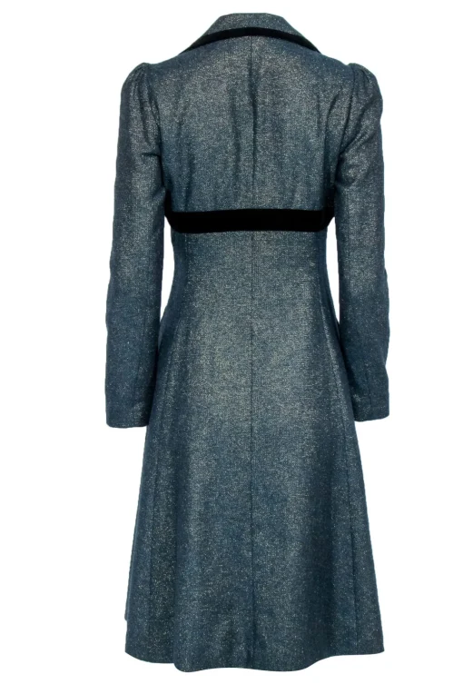Betsey Johnson - Green Lurex Coat w/ Velvet Trimming Sz 6