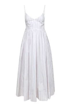 Birgitte Herskind - White w/ Tan Stripes Cotton Blend Maxi Dress Sz 2