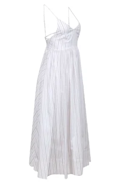 Birgitte Herskind - White w/ Tan Stripes Cotton Blend Maxi Dress Sz 2