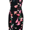 Black Halo - Black & Pink Floral Print Dress w/ Piping Sz 12