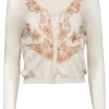 Bluemarine - Cream w/ Pink Floral Embroidery & Pearl Detailed Cardigan Sz S