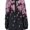 Bob Mackie - Black, Lavender, & Maroon Floral Print Silk Top Sz XXXL