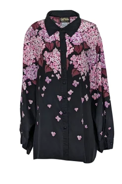 Bob Mackie - Black, Lavender, & Maroon Floral Print Silk Top Sz XXXL