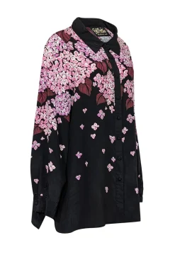 Bob Mackie - Black, Lavender, & Maroon Floral Print Silk Top Sz XXXL