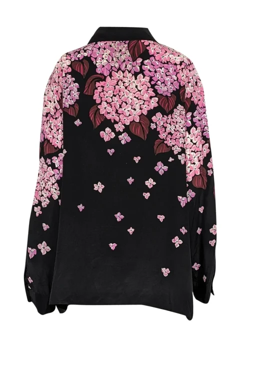 Bob Mackie - Black, Lavender, & Maroon Floral Print Silk Top Sz XXXL
