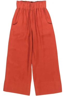 BONDI BORN - Burnt Orange High-Waist Wide Leg Linen Paperbag Pants Sz S