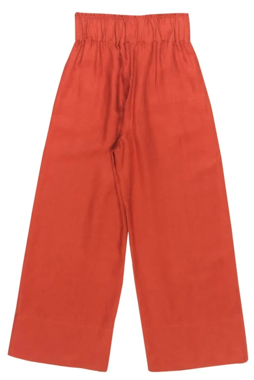 BONDI BORN - Burnt Orange High-Waist Wide Leg Linen Paperbag Pants Sz S