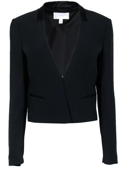BOSS Hugo Boss - Black Cropped Blazer w/ Satin Collar Sz 8