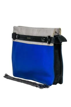 Botkier - Blue, Black & Cream Colorblocked Pebbled Leather Handbag w/ Chain Strap