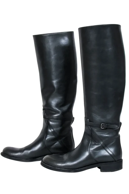 Bottega Veneta - Black Leather Tall Riding Boots Sz 6.5