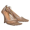 Bottega Veneta - Nude Mesh Heels w/ Gold Ankle Strap Sz 7