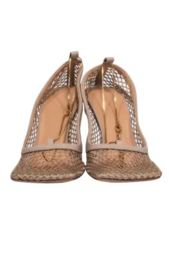 Bottega Veneta - Nude Mesh Heels w/ Gold Ankle Strap Sz 7
