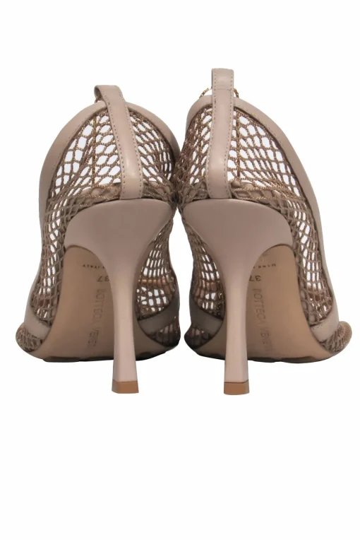 Bottega Veneta - Nude Mesh Heels w/ Gold Ankle Strap Sz 7