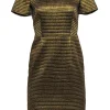 Boutique Moschino - Gold Short Sleeve Geo Print V-Neck Dress Sz 6