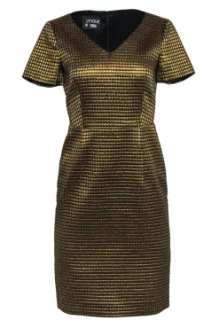 Boutique Moschino - Gold Short Sleeve Geo Print V-Neck Dress Sz 6