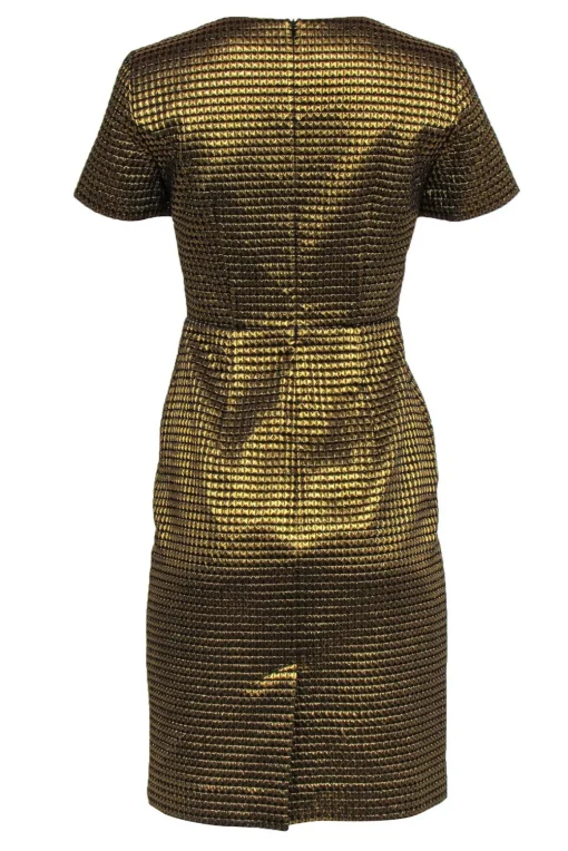 Boutique Moschino - Gold Short Sleeve Geo Print V-Neck Dress Sz 6