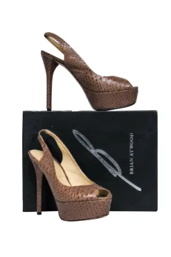 Brian Atwood - Brown Snakeskin Peep Toe Platform Pumps Sz 10