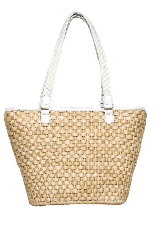 Brighton - Beige Straw Tote Bag w/ Leather Flowers