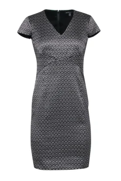 Brooks Brothers - Black & Silver Geometric Star Jacquard Print Fitted Sheath Dress Sz 6P
