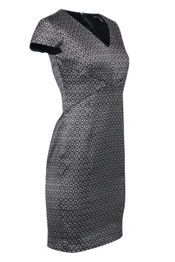 Brooks Brothers - Black & Silver Geometric Star Jacquard Print Fitted Sheath Dress Sz 6P