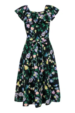Brooks Brothers - Black Off-the-Shoulder Midi Dress w/ Floral Embroidery Sz 4