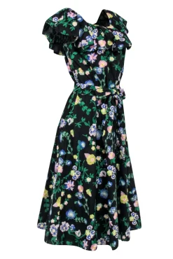 Brooks Brothers - Black Off-the-Shoulder Midi Dress w/ Floral Embroidery Sz 4