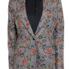Brooks Brothers - Brown, Black & Blue Houndstooth w/ Red Embroidered Roses Blazer Sz 12