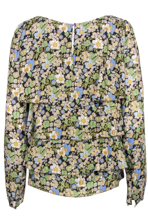 Brooks Brothers - Green, Blue & White Floral Print Silk Tiered Blouse Sz 8
