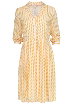 Brooks Brothers - Yellow & White Polka Dot Button-Up Pleated Shirtdress Sz 4