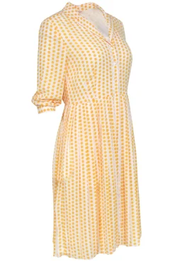 Brooks Brothers - Yellow & White Polka Dot Button-Up Pleated Shirtdress Sz 4