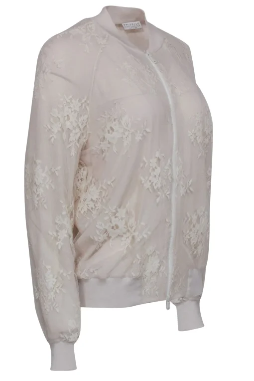 Brunello Cucinelli - Beige Lace Bomber Jacket Sz 10