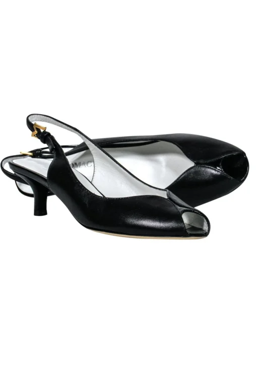 Bruno Magli - Black Leather Peep Toe Slingback Kitten Heels Sz 6
