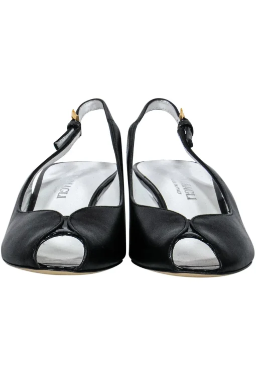 Bruno Magli - Black Leather Peep Toe Slingback Kitten Heels Sz 6